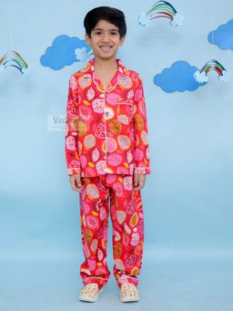 VASTRARTH - Kids Red Printed Shirt & Pyjama
