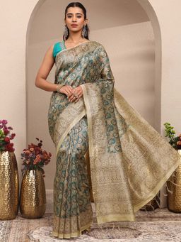 Libas - Multi Paisley Printed With Tassel Border Saree With Unstitched Blouse