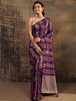 Libas - Purple Floral Woven Design Saree With Unstitched Blouse