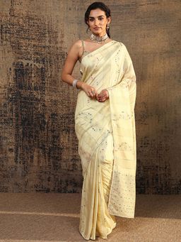 Libas - Cream Floral Woven Design Saree With Unstitched Blouse
