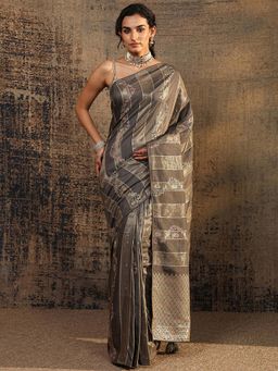 Libas - Grey Floral Woven Design Saree With Unstitched Blouse