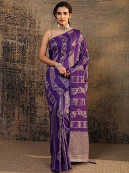 Libas - Purple Floral Woven Design Saree With Unstitched Blouse