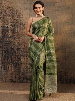 Libas - Green Floral Woven Design Saree With Unstitched Blouse