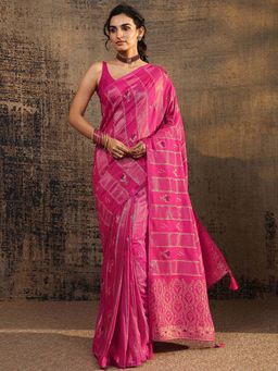 Libas - Pink Floral Woven Design Saree With Unstitched Blouse