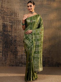 Libas - Green Floral Woven Design Saree With Unstitched Blouse