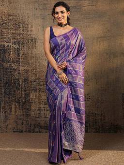 Libas - Purple Floral Woven Design Saree With Unstitched Blouse