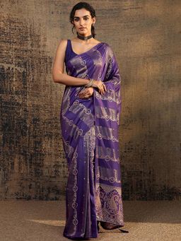 Libas - Purple Ethnic Motif Woven Design Saree With Unstitched Blouse
