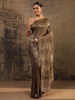 Libas - Brown Ethnic Motifs Woven Design Saree With Unstitched Blouse
