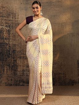 Libas - Cream Ethnic Motifs Woven Design Saree With Unstitched Blouse