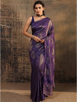 Libas - Purple Ethnic Motifs Woven Design Saree With Unstitched Blouse