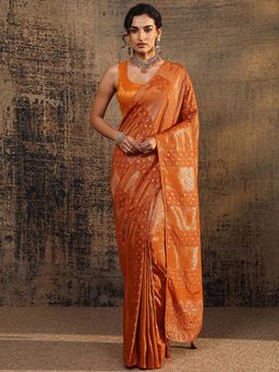 Libas - Rust Ethnic Motifs Woven Design Saree With Unstitched Blouse