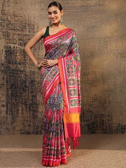 Libas - Multi Ethnic Motif Printed Saree With Unstitched Blouse