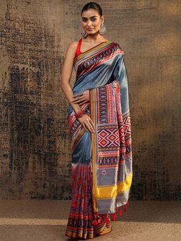 Libas - Multi Ethnic Motif Printed Saree With Unstitched Blouse