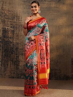 Libas - Green Ethnic Motif Printed Saree With Unstitched Blouse