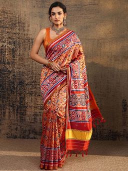 Libas - Mustard Ethnic Motif Printed Saree With Unstitched Blouse