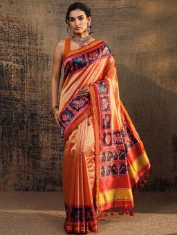 Libas - Mustard Solid Saree With Unstitched Blouse