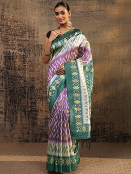 Libas - Purple Ikat Printed Saree With Unstitched Blouse
