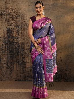 Libas - Purple Ethnic Motif Printed Saree With Unstitched Blouse