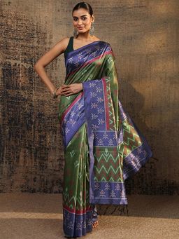 Libas - Green Ethnic Motif Printed Saree With Unstitched Blouse
