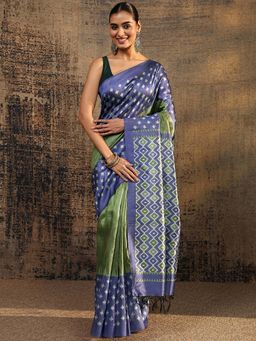Libas - Green Solid Design With Printed Border Saree With Unstitched Blouse