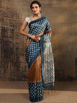 Libas - Brown Solid Design With Printed Border Saree With Unstitched Blouse