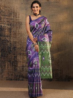 Libas - Purple Chevron Printed Saree With Unstitched Blouse