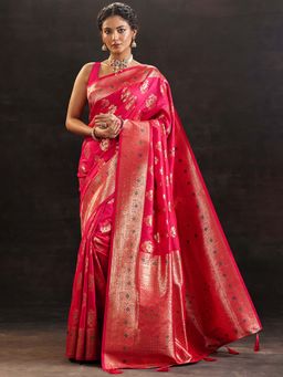 Libas - Pink Ethnic Woven Design Saree With Unstitched Blouse