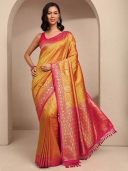 Libas - Mustard Ethnic Motifs Woven Design Saree With Unstitched Blouse