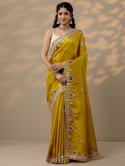 Libas - Mustard Embroidered Saree With Unstitched Blouse