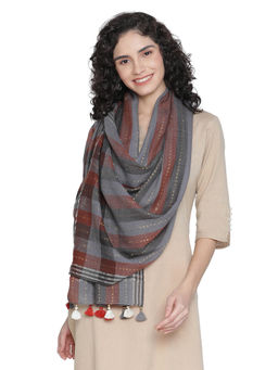 Shingora - Wool Blend Grey Striped Woven Stole