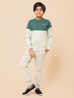 Alan Jones - Boys Green Cotton Blend Full Sleeves Sweatshirt with Track Pant