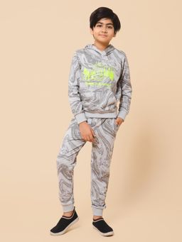 Alan Jones - Boys Grey Cotton Blend Full Sleeves Hoodie with Track Pant