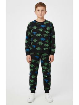 Alan Jones - Boys Black Cotton Blend Full Sleeves Sweatshirt with Track Pant