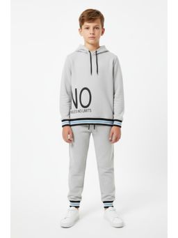Alan Jones - Boys Grey Cotton Blend Full Sleeves Hoodie with Track Pant