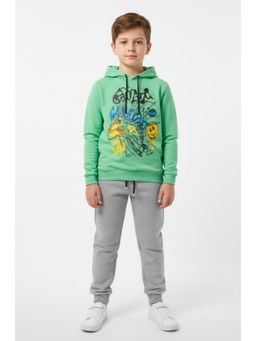 Alan Jones - Boys Green Cotton Blend Full Sleeves Hoodie with Track Pant