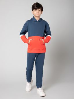 Alan Jones - Boys Navy Blue Cotton Blend Full Sleeves Sweatshirt with Track Pant