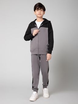 Alan Jones - Boys Grey Cotton Blend Full Sleeves Sweatshirt with Track Pant