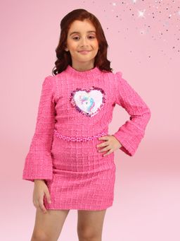 Cutecumber - Girls Pink Polyester Full Sleeves Dress