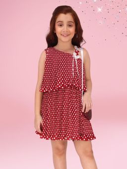 Cutecumber - Girls Maroon Georgette Sleeveless Dress