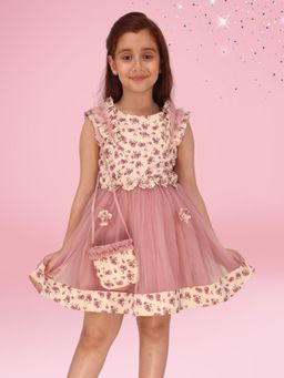 Cutecumber - Girls Pink Net Sleeveless Dress
