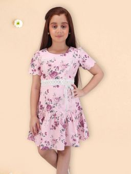 Cutecumber - Girls Pink Georgette Half Sleeves Dress