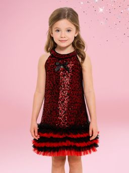 Cutecumber - Girls Maroon Sequin Sleeveless Dress