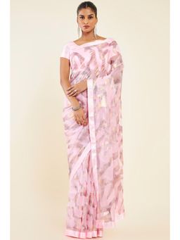 Soch - Women Pink Georgette Abstract Saree with Unstitched Blouse