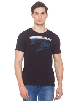 Spykar - Men Navy Blue Slim Fit T-shirt