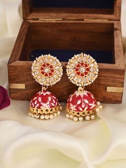VIRAASI - Red Ethnic Handcrafted Meenakari Jhumka Earrings for Women and Girls