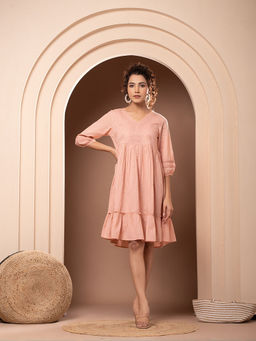 NYARO - Peach Rayon Embroidered Dress