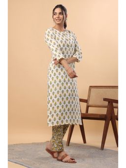 Aditi Wasan - Cream Printed Cotton Kurta With Pant
