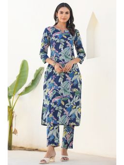 Aditi Wasan - Navy Blue Printed Cotton Kurta With Pant Co-Ord