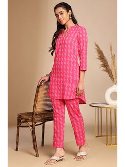 Aditi Wasan - Pink Cotton Woven Tunic With Pant Co-Ord