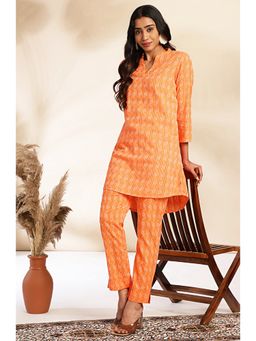 Aditi Wasan - Orange Cotton Woven Kurti With Pant Co-Ord